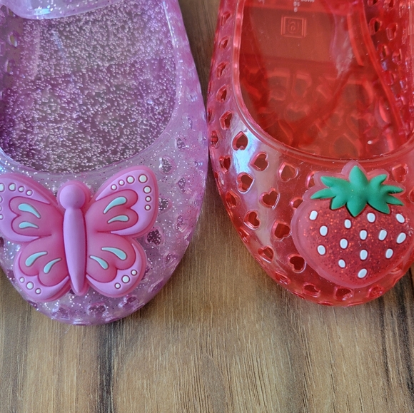 Toddler Girl Sparkly Glitter Strawberry And Butterfly Jelly Shoes Bundle - Picture 2 of 4